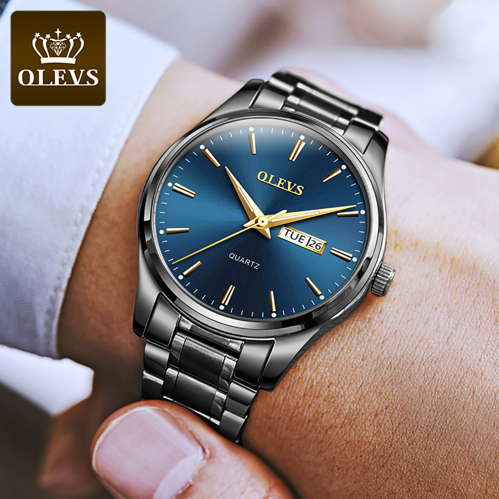 OLEVS Đồng Hồ Nam Quartz Dây Thép Không Gỉ Dạ Quang Chống Nước Chính Hãng 6898