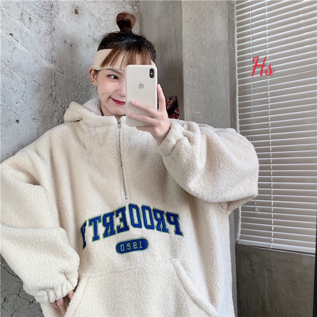 Áo Hoodie Lông Cổ Khóa 1920 🦋 Áo Khoác Unisex Dáng Rộng Chữ Thêu 2 Màu