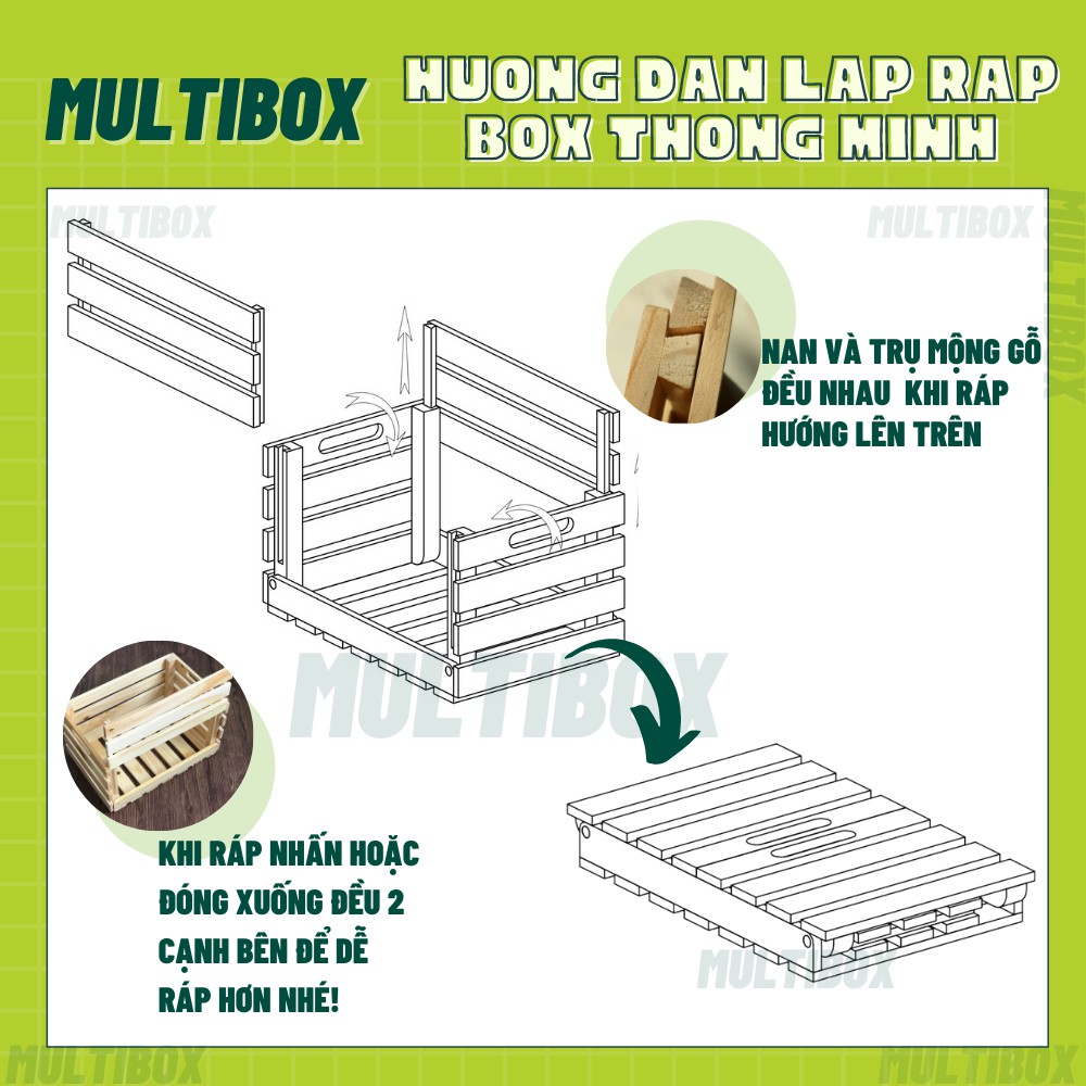 Combo 4 Thùng Gỗ Pallet Size Đại 50x30x22 MULTIBOX Đa Ứng Dụng, Hộp Gỗ Lắp Ráp Trang Trí Nhà Cửa Đa Năng