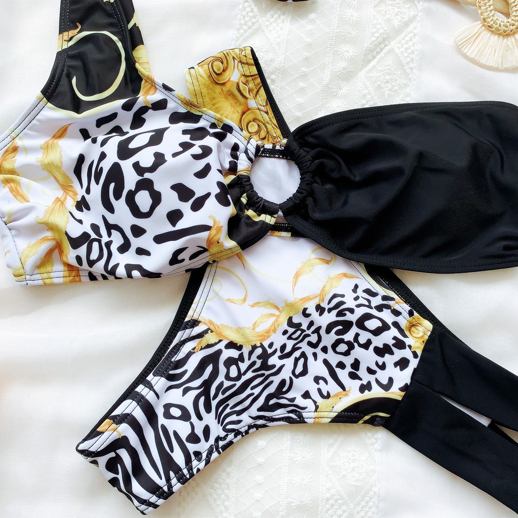 Bikini Lệch Vai Có Đệm Nâng Ngực Họa Tiết Da Báo Cho Nữ | BigBuy360 - bigbuy360.vn