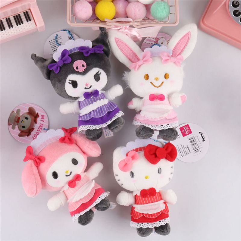 2021New Kuromi My Melody Maid Dress Plush Pendant Stuffed Doll Cartoon Keychain 4.7inch