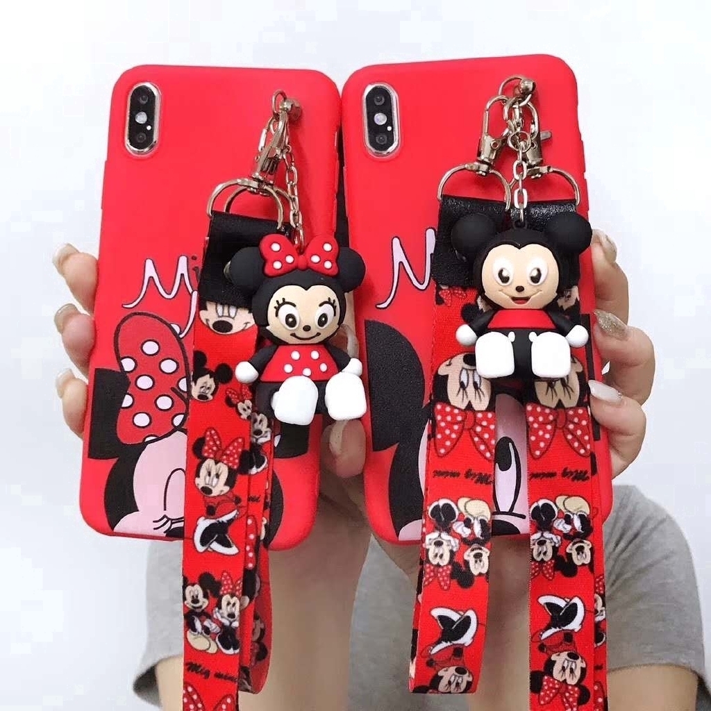 Ốp điện thoại in hình Mickey/Minnie có dây đeo cho SAMSUNG S8 S9 S10Plus Note 8 9 A30 A50 A60 M20 M30 A7 2018 A6 A8Plus