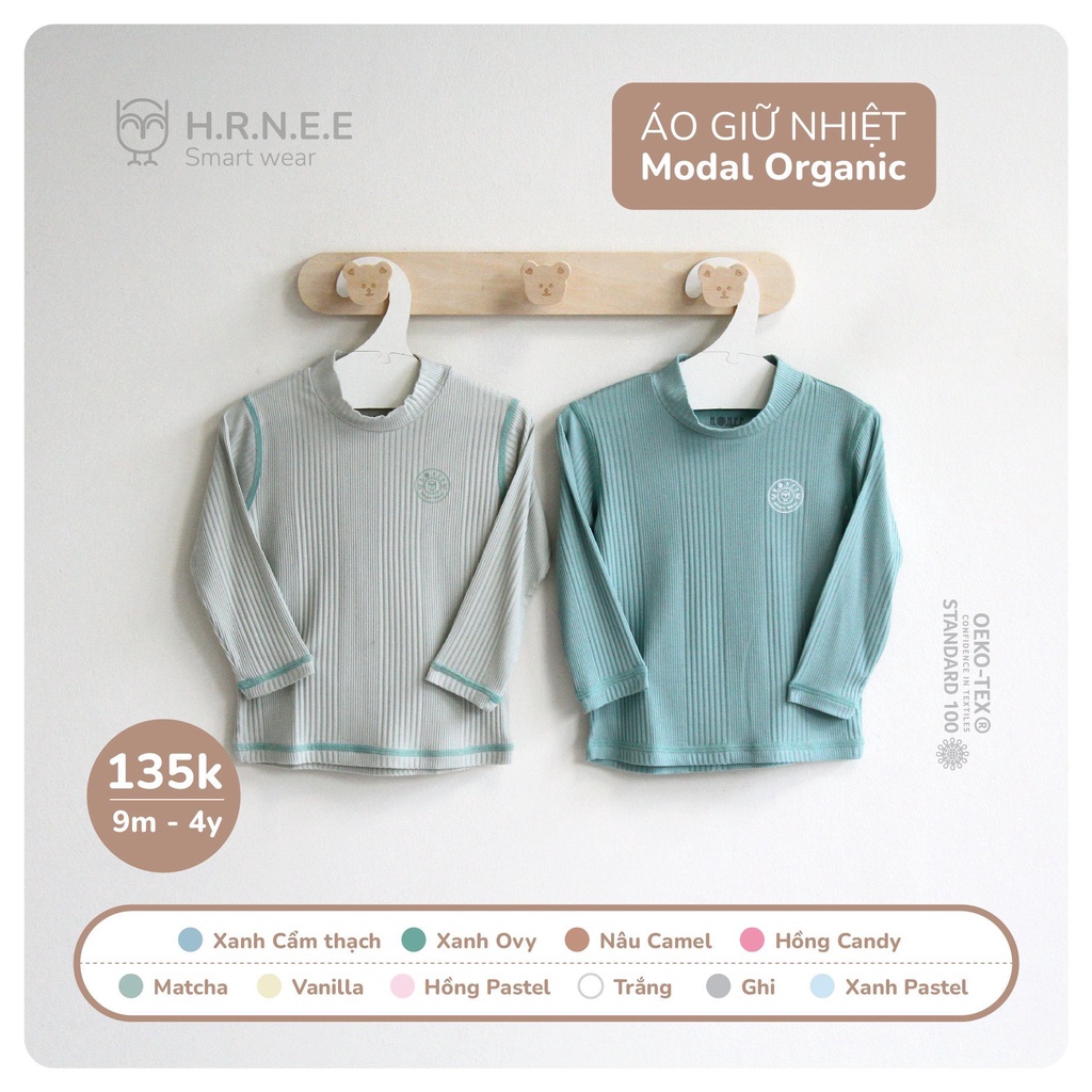 HRNEE Áo giữ nhiệt Organic cổ 2cm dành cho bé từ 6m - 4y