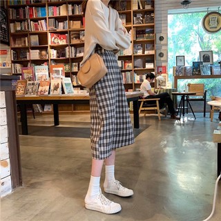 Chân váy dạ kẻ be Sẵn l