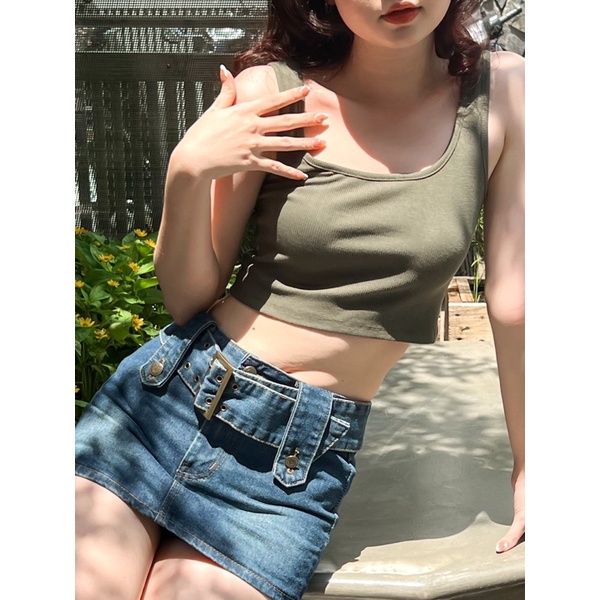 Áo Hai Dây Bản To Form Croptop Chất Liệu Cotton Co Dãn Màu Xanh Coban/Hồng/Cam/Rêu Minipie