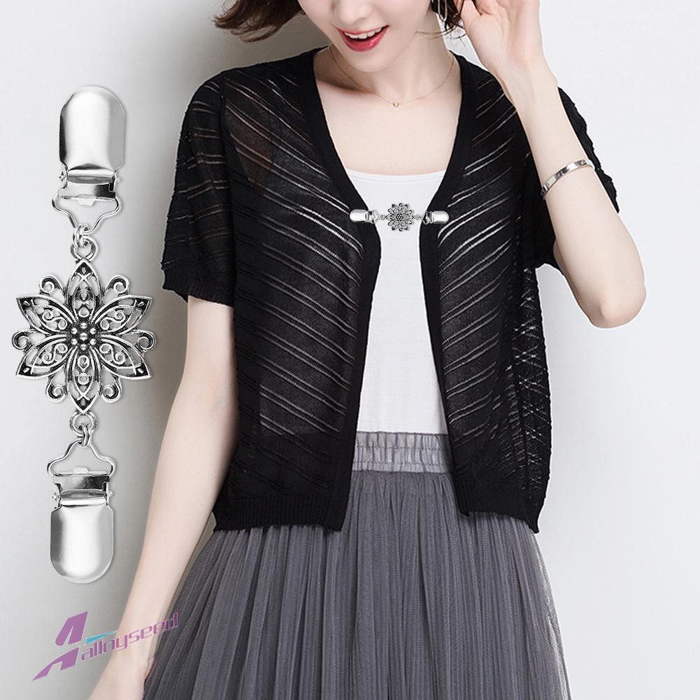 Hollow Flowers Alloy Cardigan Clip Women Sweater Blouse Shawl Clips Pins