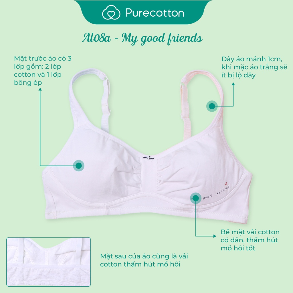 Áo lá học sinh Purecotton cho bé gái mới lớn chất liệu cotton cao cấp kiểu dáng chui đầu không đệm PC002