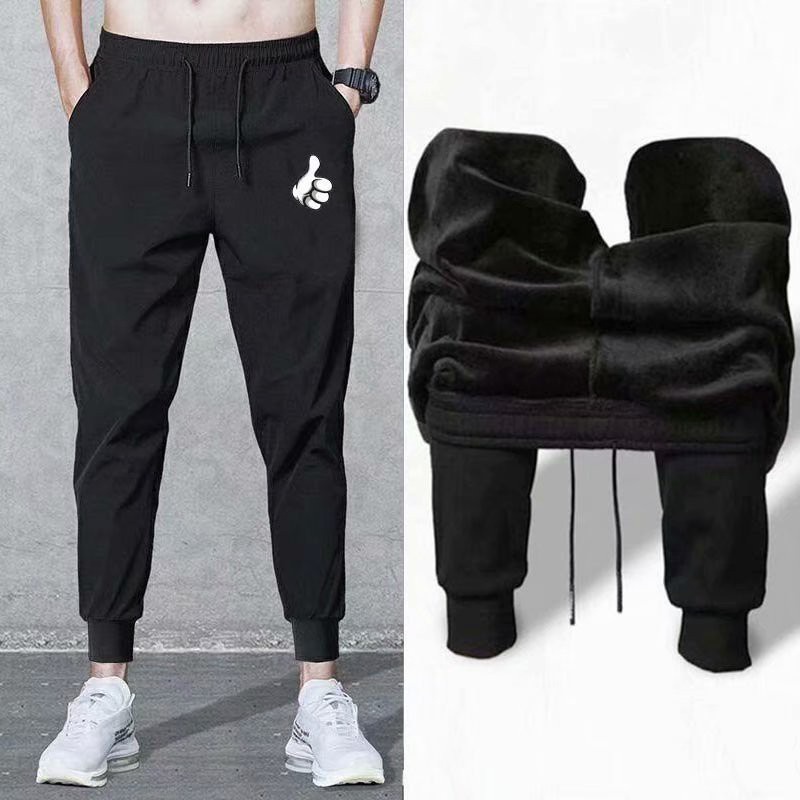Quần jogger thể thao lót lông cừu giữ ấm ôm dáng vừa vặn phong cách Hong Kong thời trang mùa thu dành cho nam