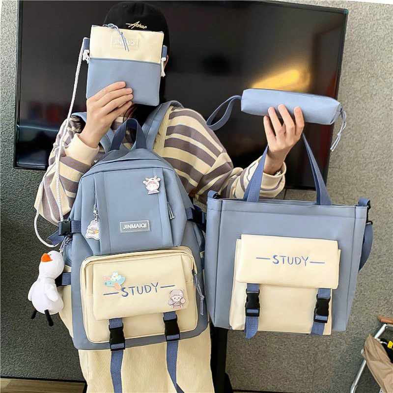 Set 4 Món Combo 4 Món STDY phối màu Balo Học Sinh Sinh viên Balo set 4 Laptop Ulzzang Nữ
