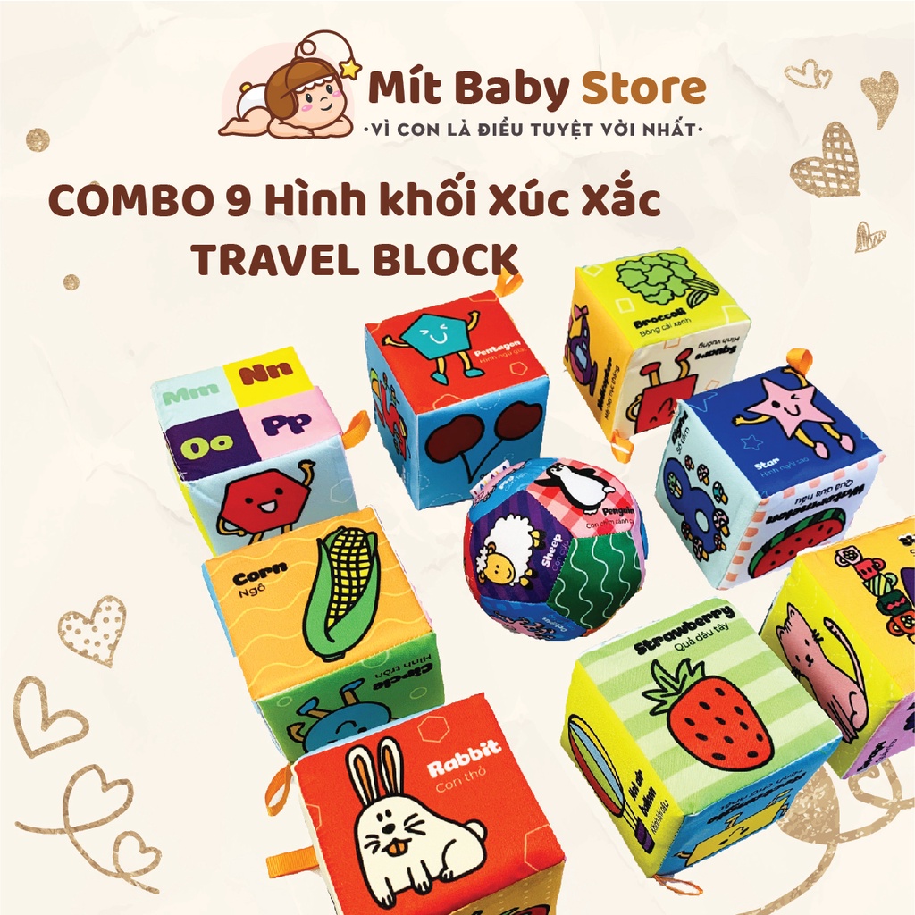 Combo 9 đồ chơi Hình khối Xúc Xắc TRAVEL BLOCK thương hiệu Lalala Baby cho bé vừa chơi vừa học tập