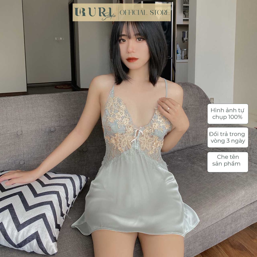 Váy ngủ nữ 2 dây sexy mặc nhà Alissa đầm ngủ lụa ren cao cấp Uri Studio