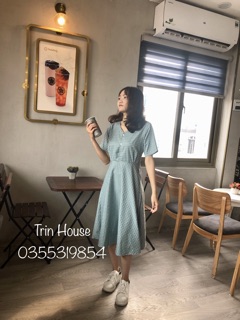 Váy kẻ caro thắt nơ sau