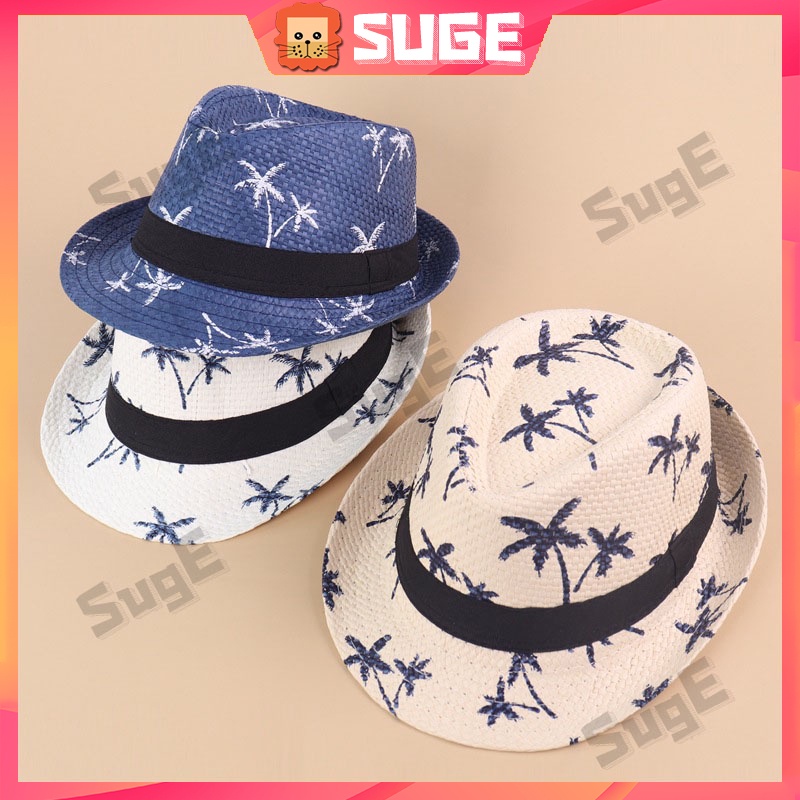 【Suge】Mũ Phớt Đi Biển Đan Rơm In Họa Tiết Phong Cách Jazz Dành Cho Nam Và Nữ