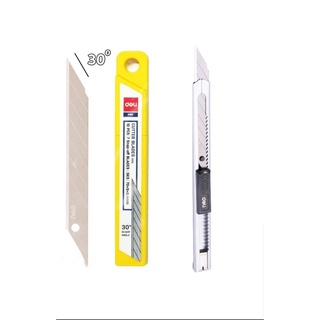 Combo dao rọc giấy 30 độ deli 2034+hộp 10 lưỡi dao 30 độ deli 2015