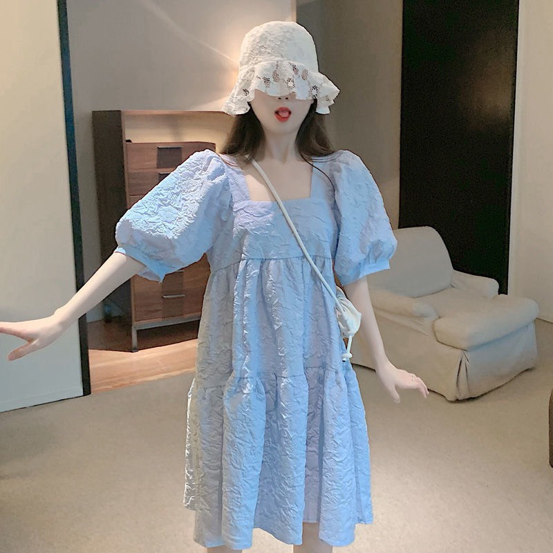 Váy xòe tiểu thư babydoll dáng dài, Đầm babydoll dự tiệc quảng châu màu trắng, đen, xanh ulzzang hàn quốc