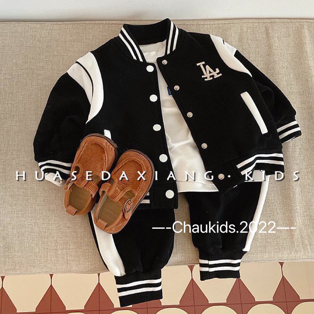 Set Bộ Quần Áo Thu Đông Bé Trai, Áo Khoác Bomber Kèm Quần Sọc Cá Tính Và Áo Cotton Dài Tay Cổ 3 Phân Cho Bé Trai-CKTD21