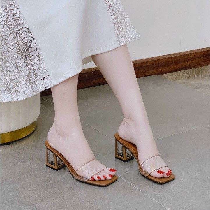 Dép Cao Gót Quai Ngang Mica Gót Trong Gót Vuông Công Sở Dạ Tiệc CG-MC