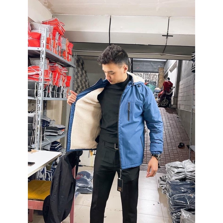 Áo gió tráng bạc lót lông cừu mẫu mới unisex
