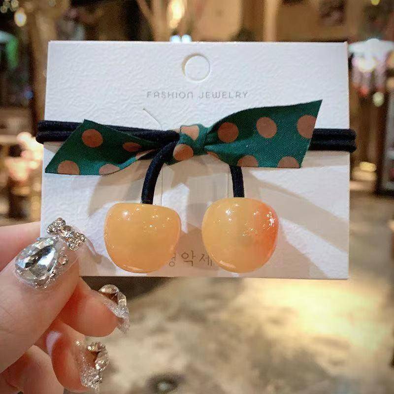 Dây Cột Tóc Cao Su Co Giãn Họa Tiết Trái Cherry Phong Cách Hàn Quốc Xinh Xắn
