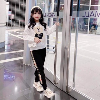 Bộ nỉ bông bé gái thêu gấu size 18-25kg