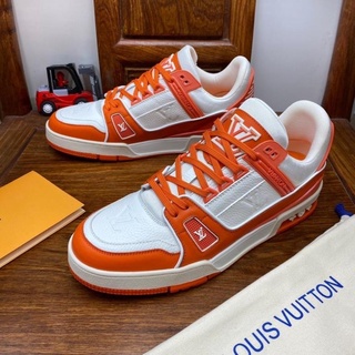 GIÀY LV TRAINERS SNEAKER WHITE ORANGE LAI AU [ BẢN TIÊU CHUẨN ] GIÀY LV ĐỘN ĐẾ TRẮNG CAM BẢN CAO CẤP ĐỘN ĐẾ KÈM ẢNH THẬT