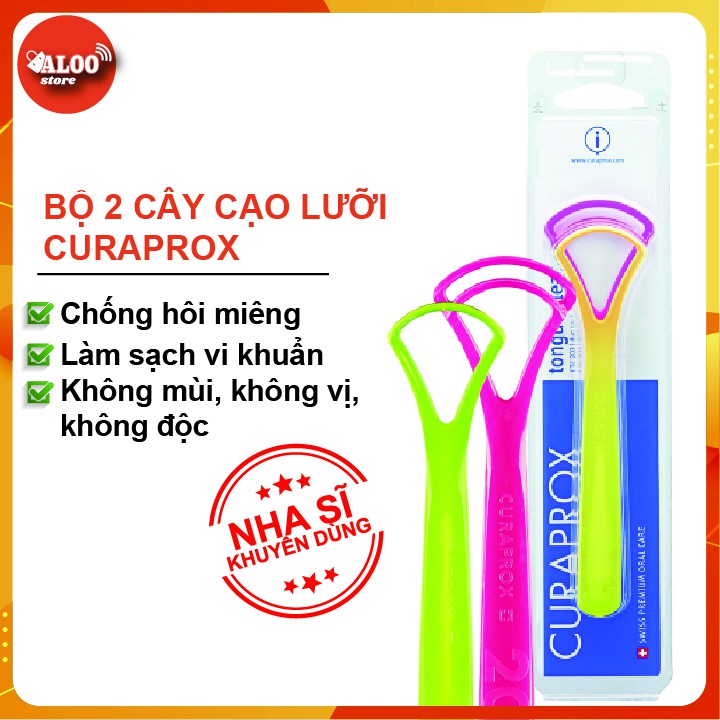 Cạo lưỡi Curaprox Thụy Sĩ - bộ 2 cây - Vệ sinh miệng, Làm sạch vi khuẩn, Chống hôi miệng