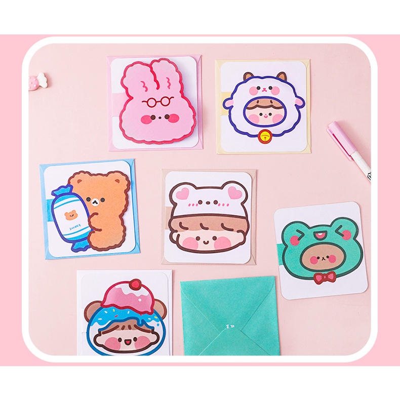 Thiệp chúc mừng hình chibi đáng yêu có kèm bao ngoài dùng cho sinh nhật quà tặng