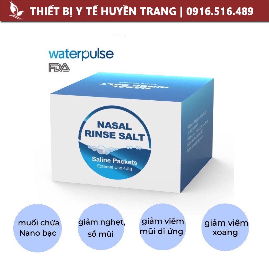 Muối rửa mũi [1 gói], muối sinh lý rửa mũi xoang Waterpulse Nasal Rinse Salt hỗ trợ làm sạch nghẹt mũi, viêm mũi dị ứng