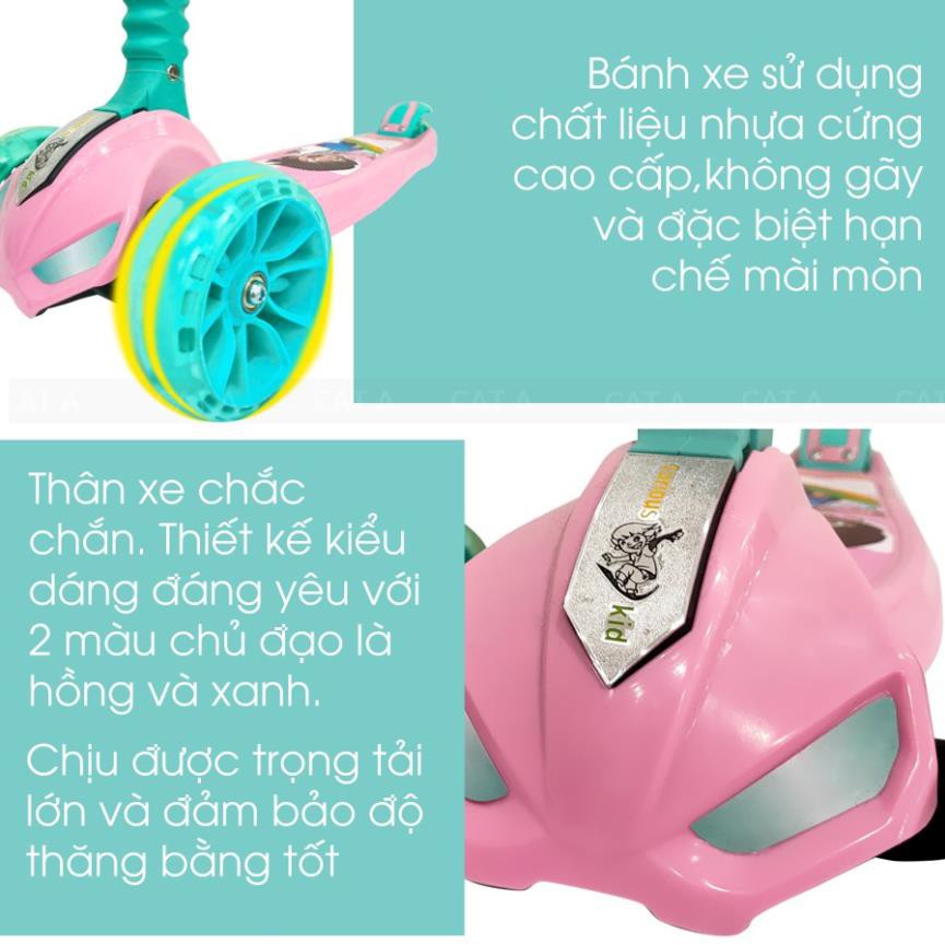 Xe trượt Scooter 3 bánh phát sáng JC741, chất liệu INOX chắc chắn, gấp gọn tiện lợi, an toàn cho bé