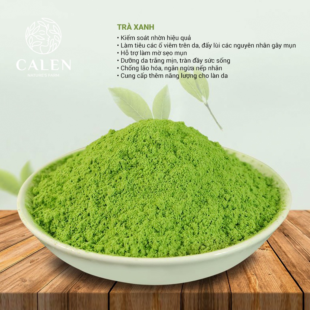 Bột trà xanh hữu cơ,mặt nạ trà xanh CALEN đắp mặt nguyên chất 100% giúp tẩy da chết dưỡng trắng da