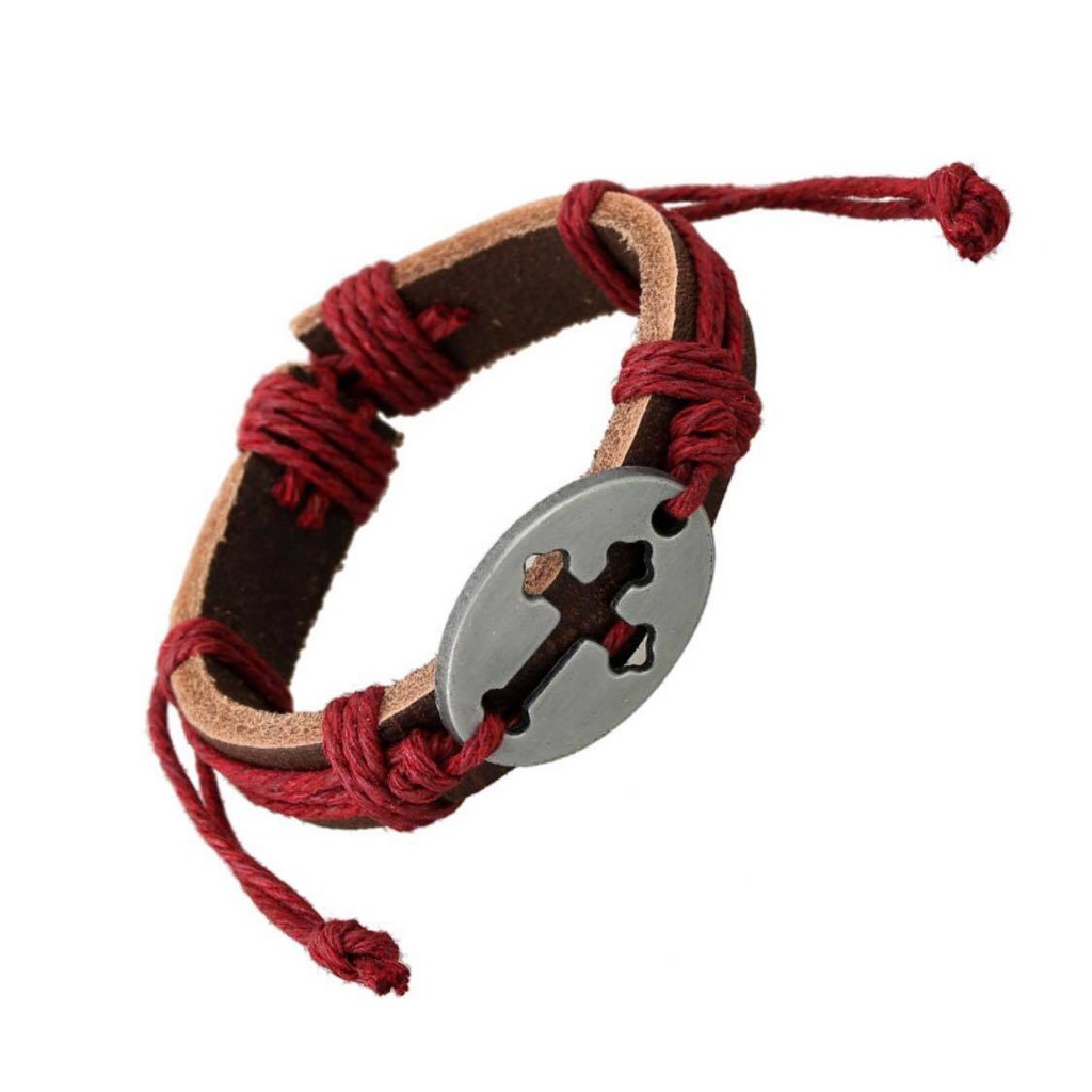 Vòng tay da kiểu dáng vintage hình chữ thập nhiều màu