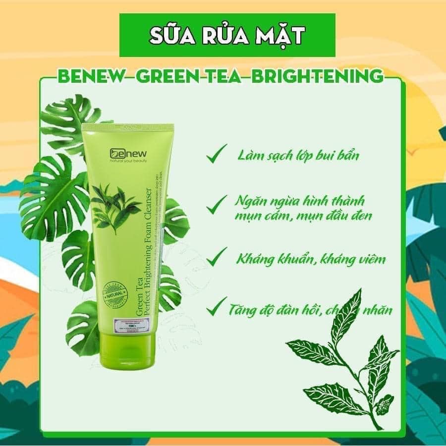 Sữa rửa mặt trắng da Trà xanh Benew Green Tea Brightening 160ml