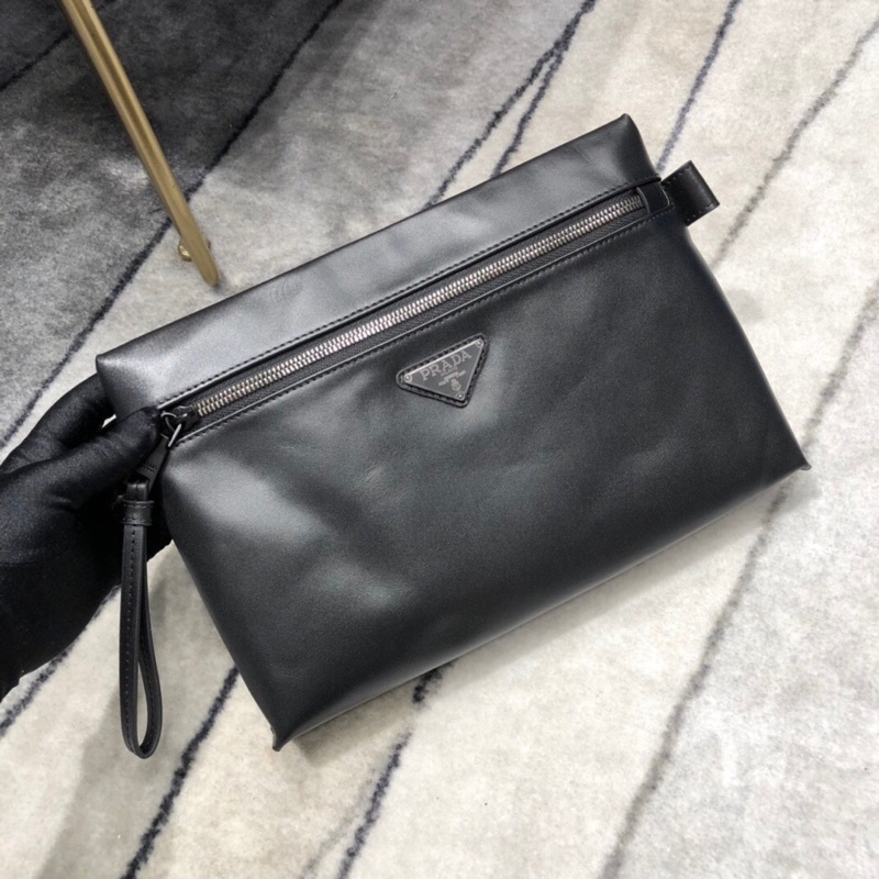 ví tab đứng nam da bò trơn cao cấp chống nổ logo tam giác đính mặt prada