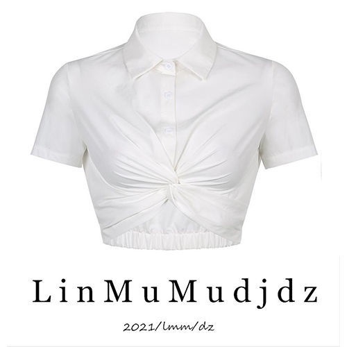 WEEKEEP American vintage kink polo collar shirt with all kinds of buttons short style high waist slim T-shirt ins