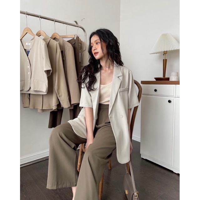 Áo Blazer tay ngắn fom rộng vạt chéo hàng quảng châu