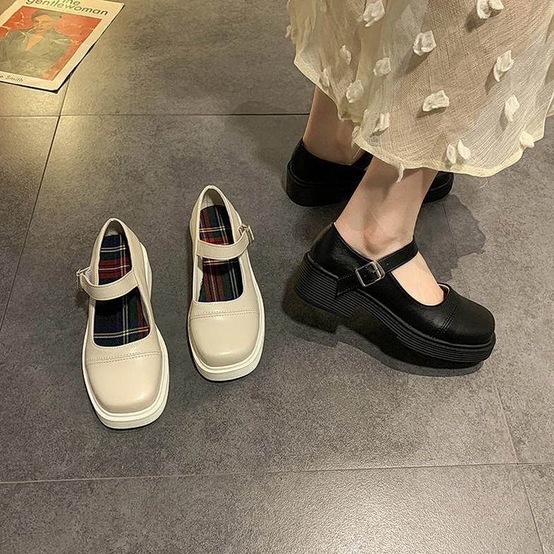 Giày Mary Janes mũi vuông lót vải caro mã H99