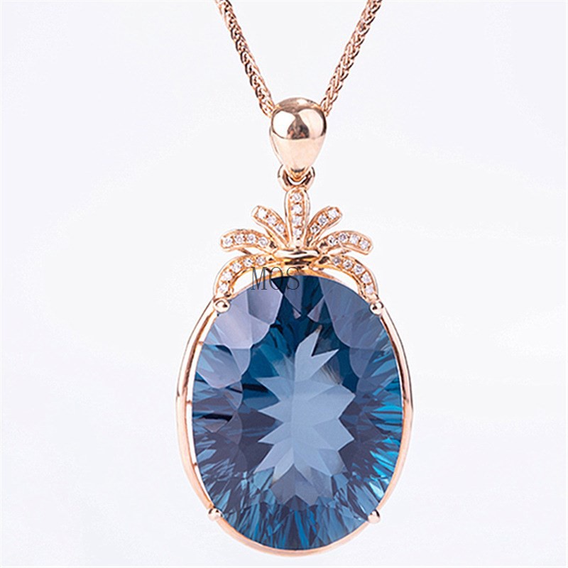 Mặt Dây Chuyền Hình Cây Dừa Đính Đá Topaz Xanh