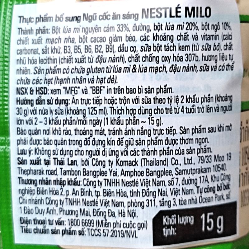 Ngũ cốc ăn sáng Nestle Milo gói 15g