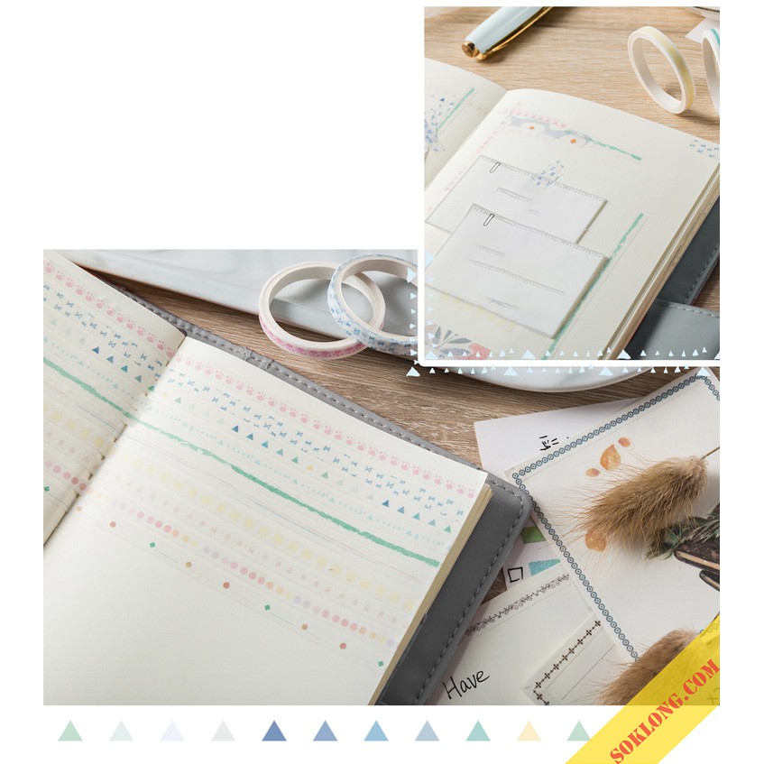 Bộ 10 cuộn washi tape dễ thương trang trí bullet journal, set băng dính dán đa năng WA06