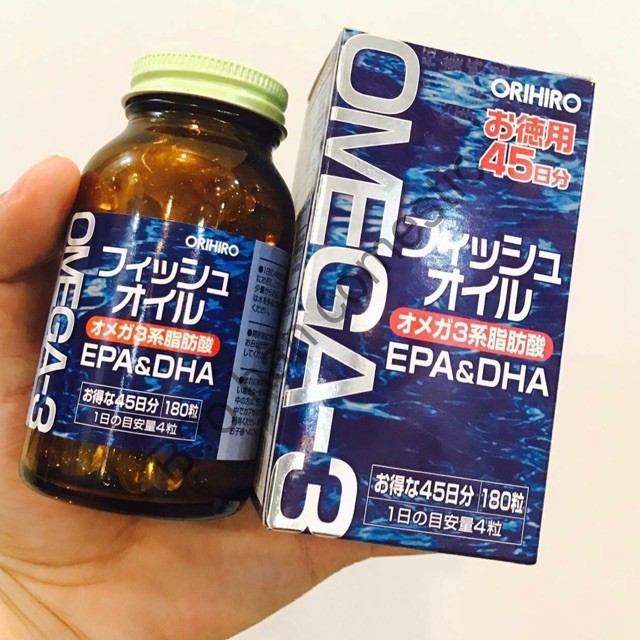 Dầu cá Omega 3 Orihiro fish oil , Omega 3 EPA &amp; DHA Orihiro  hộp 180 viên Nhật Bản hàng chuẩn nhật