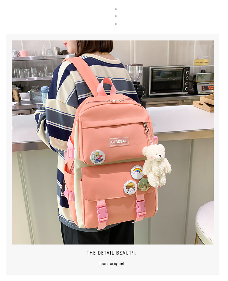 Bộ 4 món ba lô + túi đi học JASMIN NOIR canvas đựng sách và laptop thời trang harajuku 2021 cho các cô gái tuổi teen