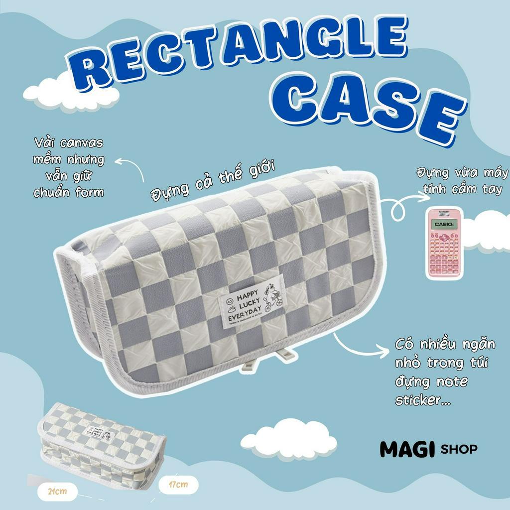 Hộp bút vải canvas sọc Caro túi bút doublle pen case siêu to đa năng đựng bút, mỹ phẩm tiện dụng.