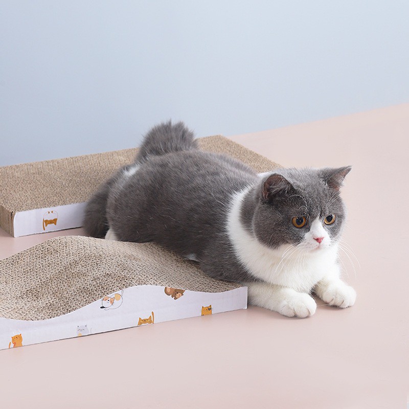 Bàn cào móng cho mèo giá rẻ bằng bìa carton, kèm gói cỏ bạc hà Catnip, 43.5x21x3.5cm
