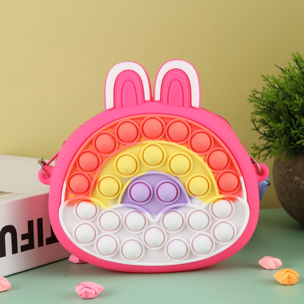 Pop It Túi Đeo Chéo Vai Hình Thỏ Màu Cầu Vồng Đồ Chơi Giảm Căng Thẳng Cho Bé Gái