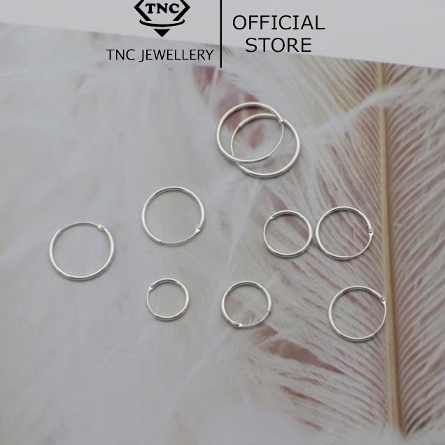 Khuyên Tai Bạc Tròn Trơn Nhiều Size Có Chốt Thân Mảnh - Trang Sức TNC JEWELLERY