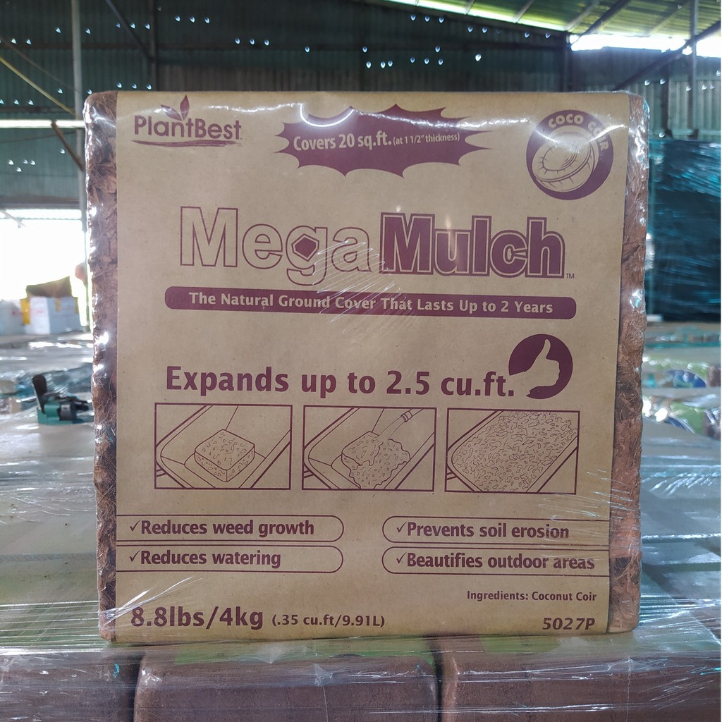 Xơ dừa miếng Mega Mulch (4kg), Hàng xuất khẩu Châu Âu, Mỹ, Canada - Giá thể trồng cây