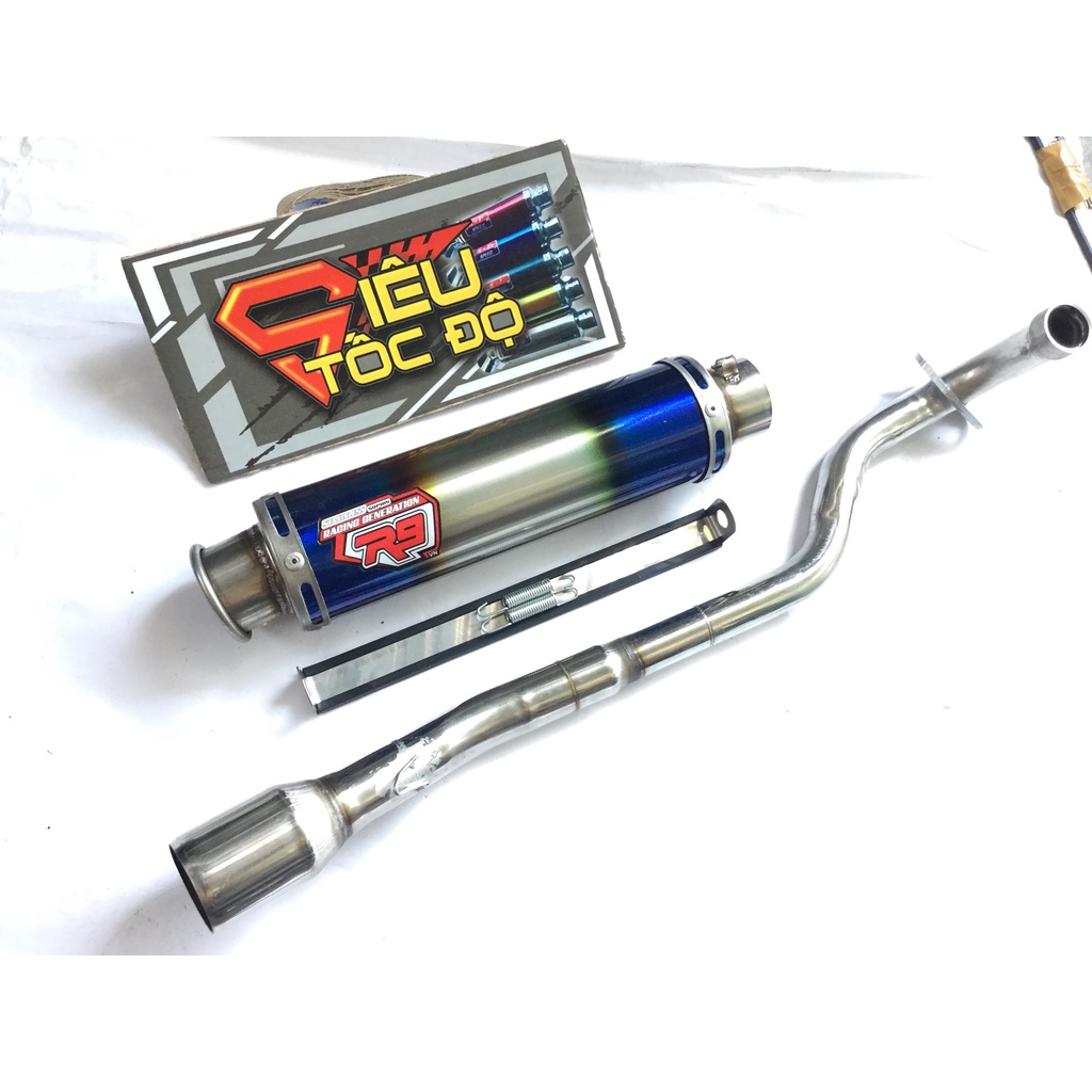 Bộ pô R9 full cổ pô inox thẳng gắn cho nhiều loại xe