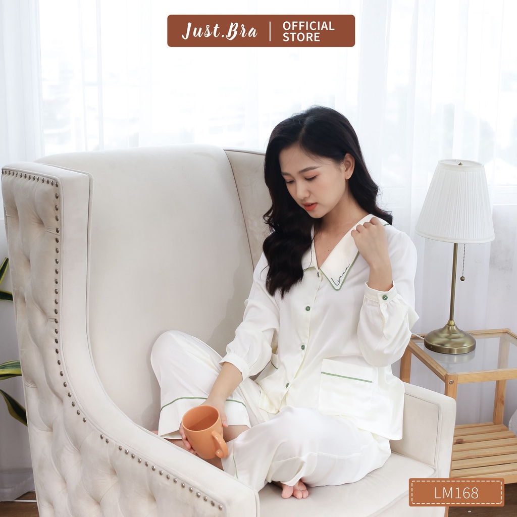 Bộ đồ ngủ Just Bra lụa cao cấp áo dài quần dài thiết kế thanh lịch LM168