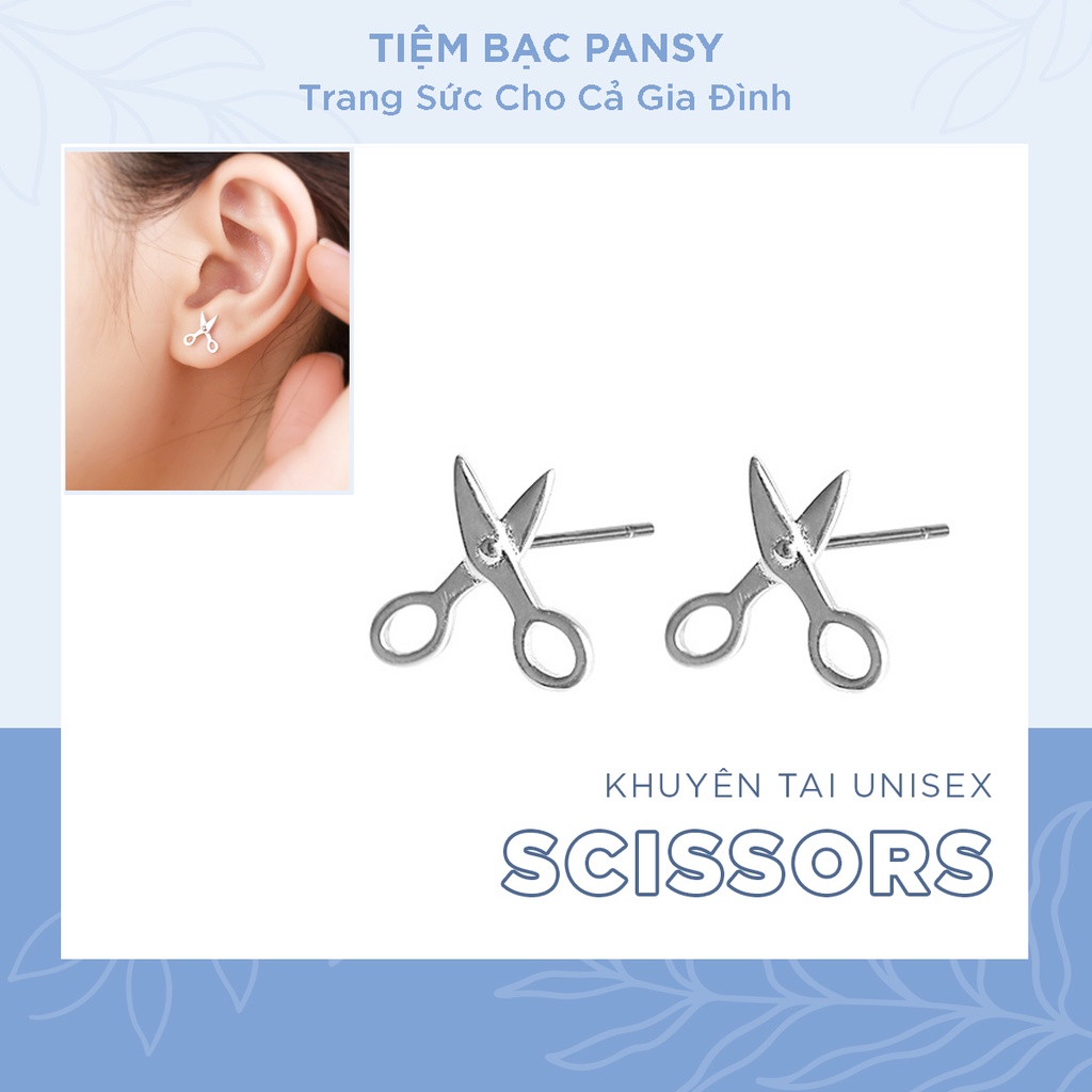 Khuyên tai bạc nam nữ PANSY hình chiếc kéo độc đáo, hoa tai unisex bằng bạc ta 925 cá tính giá chất