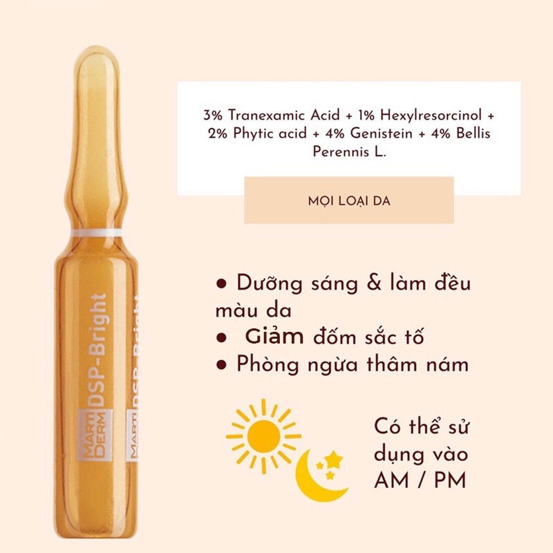 Ampoule MartiDerm Pigment Zero DSP Bright Dưỡng Sáng Đều Màu Da, Mờ Thâm Nám - 1 Ống 2ml